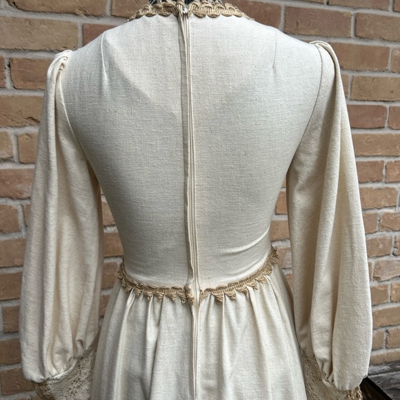 Vintage 1970s Gunne Sax Black Label Prairie style dress - burlap/cotton/ flax - Picture 13 of 15